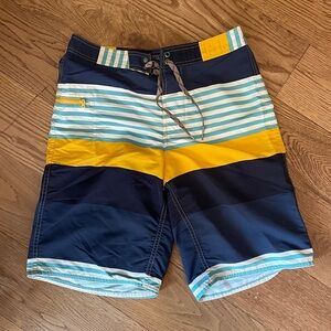 Patagonia Boys' Navy and Yellow and turquoise striped swim
Shorts